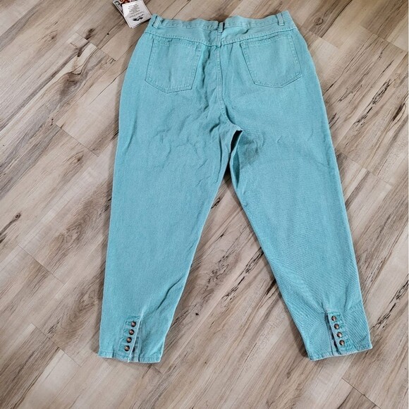 Vintage Stefano World Wide Hi Rise Turquoise Cotton Snap Hem Jeans 24 Plus - Picture 1 of 12